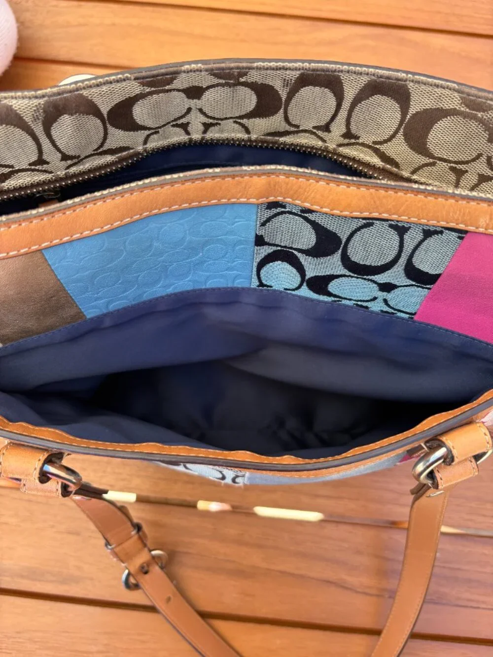 Y2K Coach Patchwork Shoulder Bag Multicolor Pink Blue
